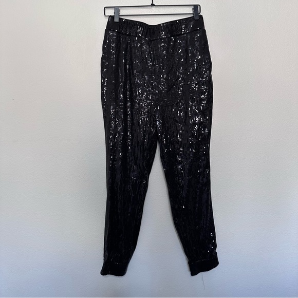 NWT Ninewest x Cara Santana black sequin jogger pants dressy size medium - Picture 2 of 4